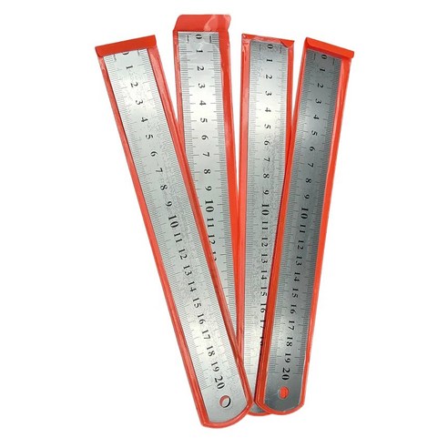디엠몰 스텐 철자 양면 직자 눈금자 20cm, 4개, 실버