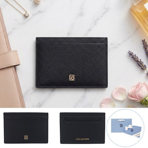 [매장정품]루이까또즈 카드지갑 슬림 소가죽 반지갑, ONE SIZE (10cm*7cm), BLACK (블랙)