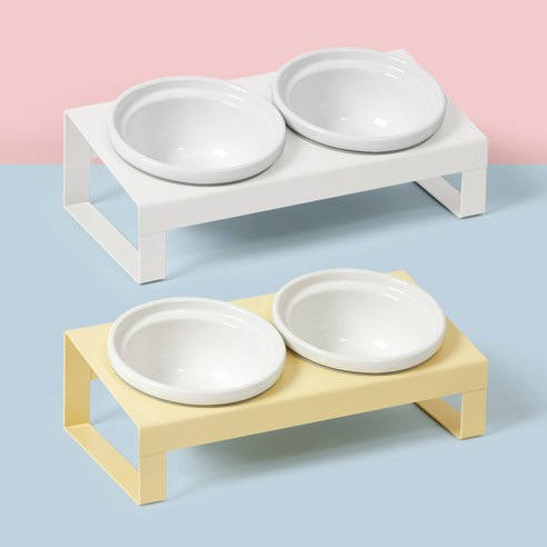 펫코본 강아지밥그릇 철제프레임 도자기 수반 애견 식기 식탁 2구 S, 1개, 웜화이트S (도자기 S+S)