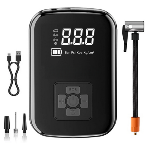 HELLOLEIBOO LED 라이트 내장 스마트 디지털 무선 에어펌프, Black, 1개