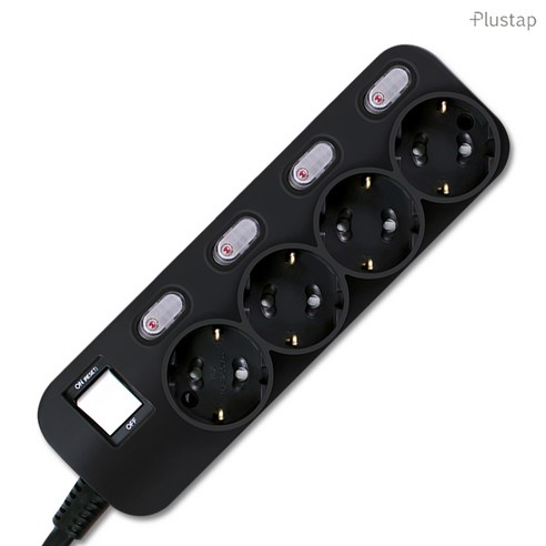 대성 플러스탭 국산 개별스위치 절전 고전압 고용량 멀티탭 4구 16A 250V, 1개, 블랙, 4m