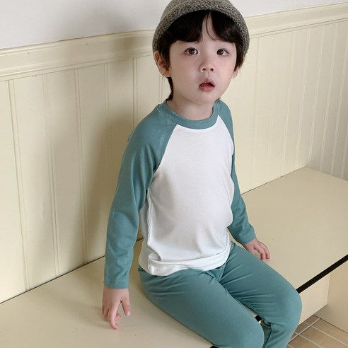 코코몽드 KC인증 아동용 40수 라이오셀 부드러운 면 스판 배색 긴팔 실내복 겸 내의 내복 상하세트 CC-092565