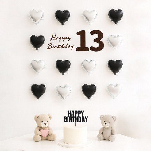 해피제이니 펠트 생일레터링 미니하트 풍선 20개 생일 파티용품 세트, 1세트, 블랙 13번