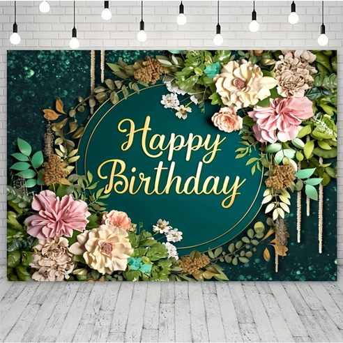 아라홍스 플라워 3D입체 생일파티 현수막 가랜드, 1개, 그린플라워생일