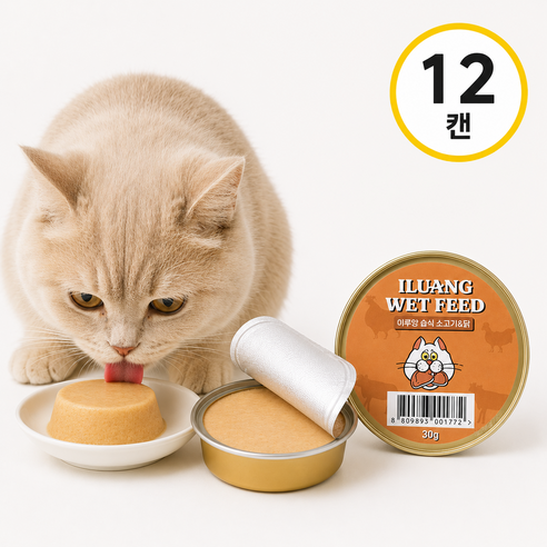 이루앙 고양이 노묘 습식사료 간식 미니캔, 12개, 30g, 닭+오리