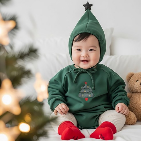 몽실이 크리스마스 기모 바디슈트 모자세트 아동 유아 기모안감 남아 여아 외출복 사진촬영 선물