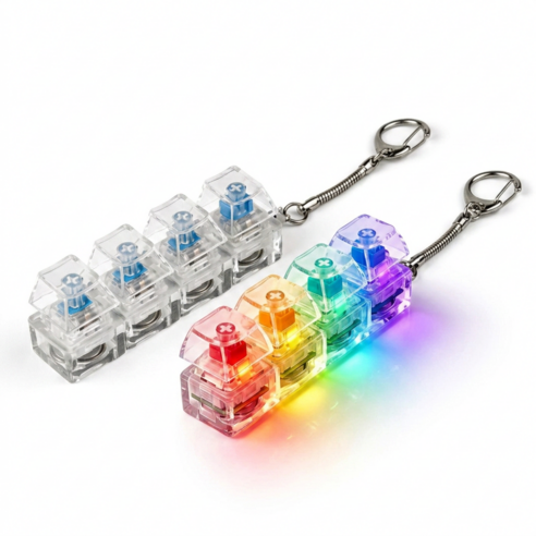 LED 직선 4구 키보드 키캡 키링 청축 클릭커 딸깍 타격감, 1개, 투명
