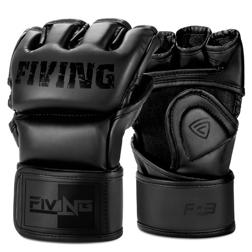 FIVING 복싱 글러브 mma 태권도 태국식 복싱 유도 격투기 글러브 성인 남녀 공용 스파링 오픈핑거 글러브, 1세트, 블랙