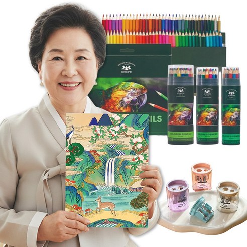 꽃 그림 민화 도안 컬러링북 색연필 세트 어르신 시니어 어른 색칠공부 노인 시니어 인지향상 치매예방 색칠놀이 성인 할머니 취미 미술 색칠북 새 동물 그림 색칠하기 색연필세트 색칠책, 복을부르는그림+36색 색연필세트