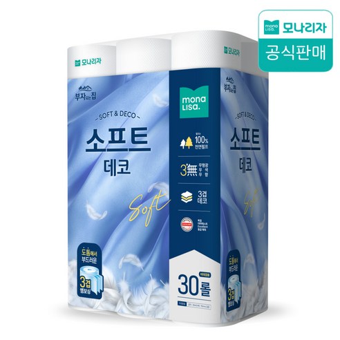 모나리자 부자되는집 프리미엄 천연펄프 고급화장지 3겹 소프트데코, 1개, 30롤, 30m
