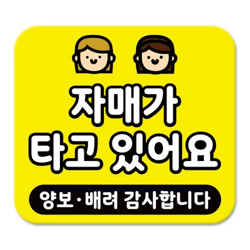 라쿤마켓 차량용 스티커 총27종 초보운전 아이가 타고 있어요 임산부가 타고있어요 강아지가 타고있어요 어르신운전중 혈액형 장애인 도로주행 연수용, 1개, 10_자매가타고있어요
