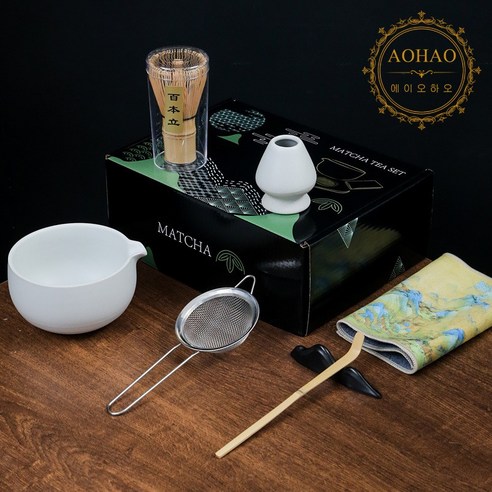 AOHAO 말차 도구 1/4/7 PCS 세트 MATCH WHISK 차선 차선립 다완, 6세트, 화이트7PCS