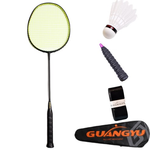 초경량 풀 카본 6U 72g 배드민턴 라켓 1P+가방1+그립1+라켓 보호 테이프1+셔틀콕1, 1개, 그린 블랙