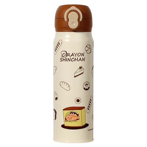 Aiying 크레용 신짱 원터치 듀얼 음용 보온 보냉 텀블러 SC10194, 다크 브라운, 1개, 480ml