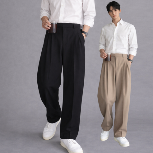 이루이 남성 여름데일리 와이드 슬랙스 핀턱 바지 허리조절