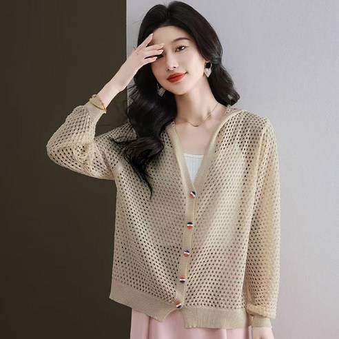 ORZQU 여성 여름 펀칭 루즈핏 후드 카디건 여성 빅사이즈 캐주얼 상의 얇은 여름 카디건