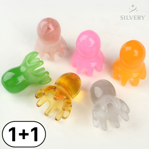 1+1 실버리 문어괄사 두피 마사지기, 오렌지+오렌지, 2개