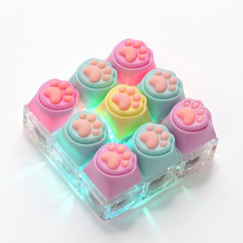키캡 키링 클리커 파스텔 핑크업 발바닥LED 불빛 컬러 9구 키캡 딸깍이, 1개, 핑크업 LED 불빛 냥 키캡
