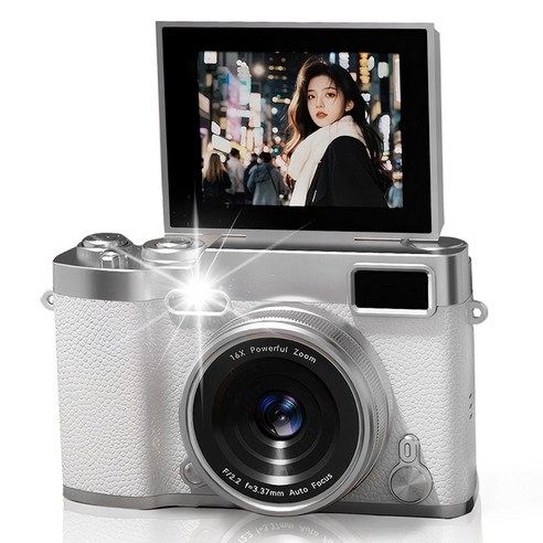 빈티지 디지털 카메라 180도 회전 화면 학생 캠퍼스 64GB 디카, ZD09-64GB(화이트)