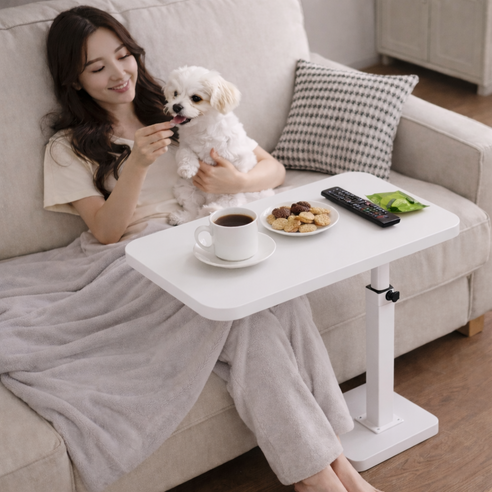 엘랑 360도 높이조절 사이드테이블 쇼파 침대 사이드 테이블, 퓨어 화이트