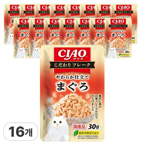 이나바 챠오 프리미엄 플레이크 고양이 간식 파우치, 16개, 30g, (IC-507) 참치