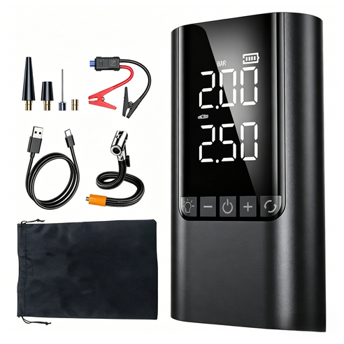 HELLOLEIBOO 다기능 타이어 펌프 6000mAh, 블랙, 1개