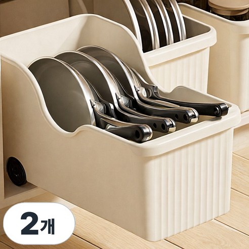 하루테 슬라이딩 후라이팬 정리함, 2개, 화이트
