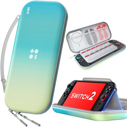 AITEWO 닌텐도 스위치 2 파우치 수납가방 휴대용 하드 케이스 충격 흡수, 블루+그린 A형, 1개, Switch 2