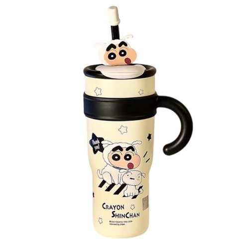 StarR 대용량 크레용 신짱 보온 텀블러, 1개, 1200ml, 블랙흰둥이