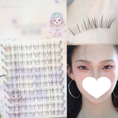 MorningSea 뷰티여우속눈썹 자연스러운투명라인 시뮬레이션 요정속눈썹, 블랙, 1개