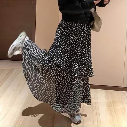 우아한 트임 플라워 롱스커트
