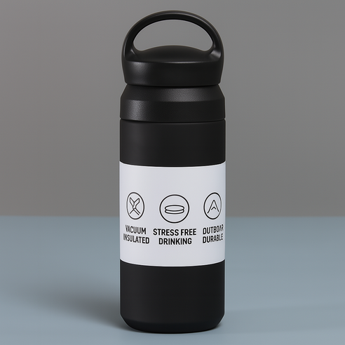 레디박스 손잡이 스탠 텀블러 진공 보온 보냉 이중컵 캠핑용 물병 아이스 워터보틀, 1개, 350ml, 블랙