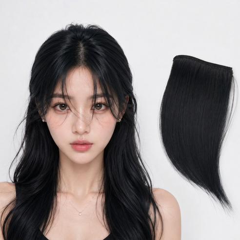 누벤타 1+1 똑딱이 헤어피스 옆머리 볼륨, 2개, 네츄럴블랙
