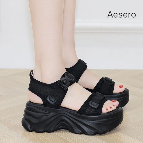 Aesero 여성 여름 비치 샌들 발편한 쿠션 통굽 스트랩 샌들 슬리퍼 5cm