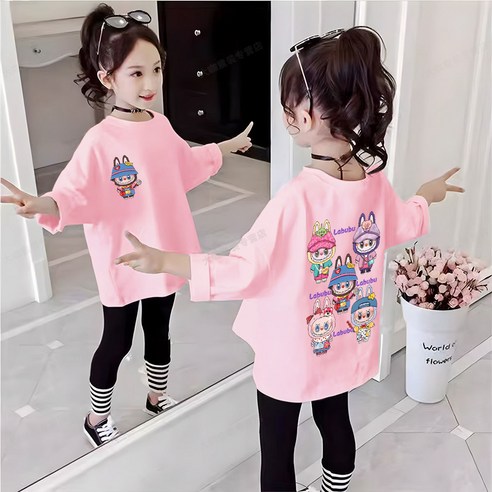 언니아라 주니어 캐주얼 면 라운드넥 여아 데일리 라부캐릭터 긴팔 티셔츠 llz052