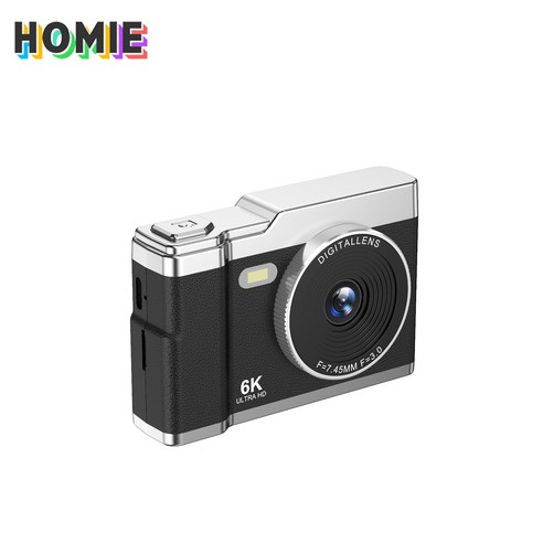 HOMIE 디지털카메라 6400W 픽셀카메라 2.4인치 고화질 미니 카메라 128GB 소형으로 휴대하기 편하고, 검은색