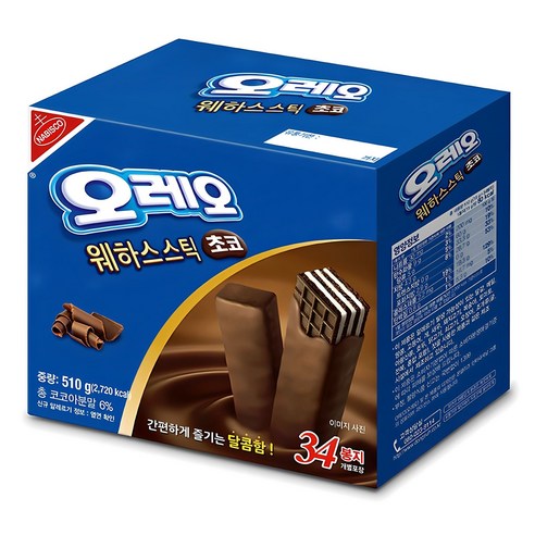 오레오 웨하스 스틱 초코, 510g, 1개 - 웨하스/웨이퍼
