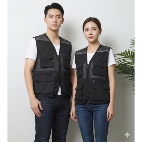 럭키비니 [1+1 여름용 메쉬 작업조끼] 통기성 좋은 안전조끼 다용도 현장용 망사조끼 형광반사줄 포함 남녀공용