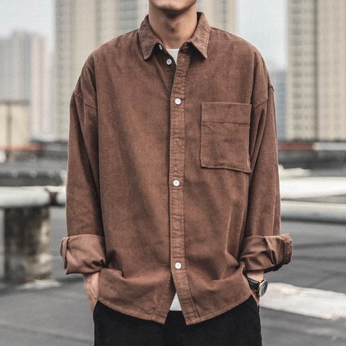 BIKASU 남자 캐주얼 루즈핏 코듀로이 셔츠 자켓 데일리 빅사이즈 긴팔 남방