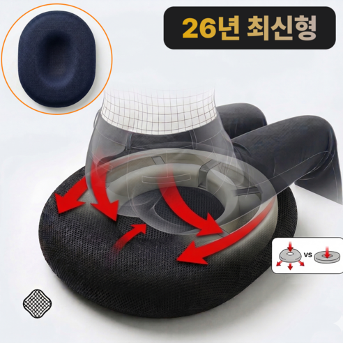 오르쏘바이오 치질방석 꺼지지 않는 고밀도 메모리폼 휴대용 도넛쿠션, 1개, 블랙