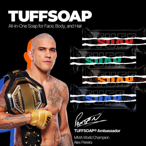 터프소프 퍼퓸 샤워바 올인원비누 UFC 챔피언 페레이라 남성비누 레드 그린 310g 이미지 2