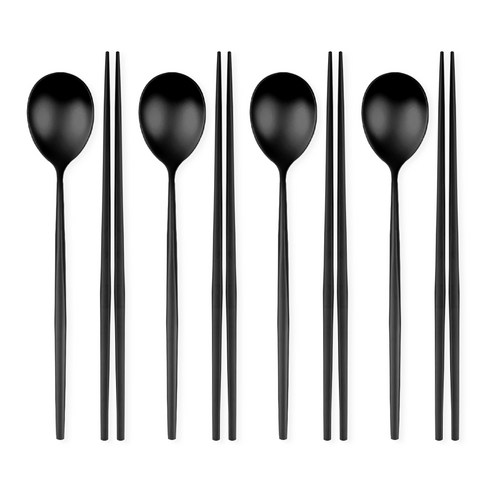 식세기 가능한 루미에 티타늄 수저세트, 4세트, 숟가락+젓가락, 매트블랙