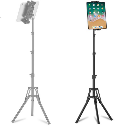 3단 조절 접이식 태블릿 삼각대 5.3-13.5인치 iPad Pro 갤럭시탭 S9 호환 360도 회전 휴대폰 거치대, 1개, 블랙, CJB-022-BK