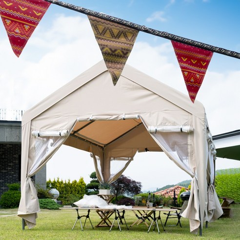 심플앤 옥스포드 캐노피 대형 천막 몽골 텐트 가제보 장박 테라스 옥상 창고 캠핑 구성, 풀옵션, 사이즈 × 색상, 3x4m × 아이보리 섬네일