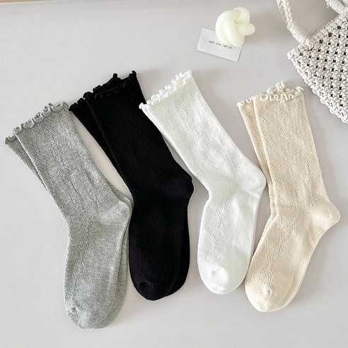 여자 데일리 레이스 시스루 양말 4P WZ228