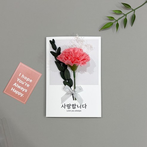 하이디얼 카네이션 꽃다발 카드 편지, 1개, 핑크