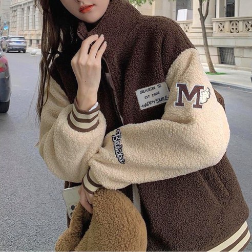 드마엘 엠플리 뽀그리 양털 후리스 하이넥 집업 사이즈, FREE, 색상, 브라운 섬네일