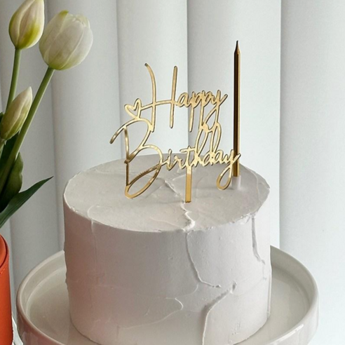 골드 생일 케이크 토퍼+케이크초 세트, 1개, 20g, 하트