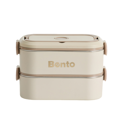 컴포니크 전자레인지 2단 스텐 도시락통 + 보온 가방세트 + 수저세트 베이지 × 1세트, 색상 × 수량 섬네일