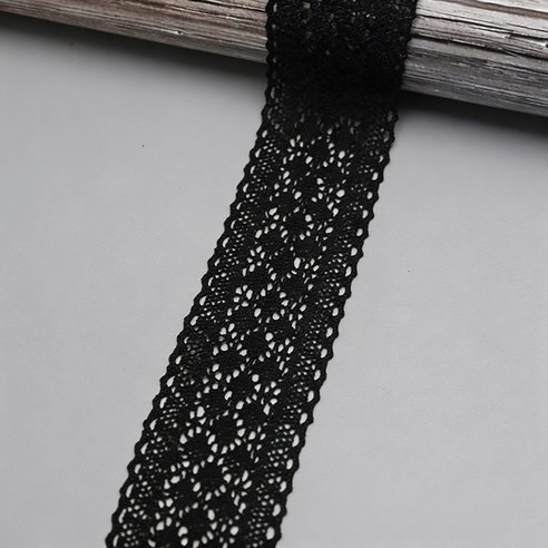 (5m/롤) 블랙 면 레이스 원단 면 자수 테두리 DIY 봉제 수공예 리본 소재 의류 부품, 1개, 1